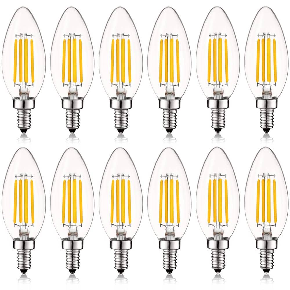 LUXRITE 60-Watt Equivalent B10 Dimmable LED Light Bulbs Clear Glass Filament 5000K Bright White (12-Pack) -  LR21598-12PK