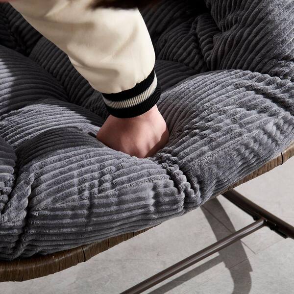 Wicker Outdoor Rocking Chair with Gray Cushion, Rattan Papasan