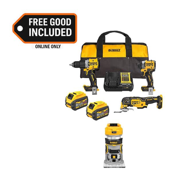 20V MAX Lithium-Ion Cordless 3-Tool Combo Kit and Brushless Compact Router with (2) Flexvolt 6 Ah Batteries and Charger