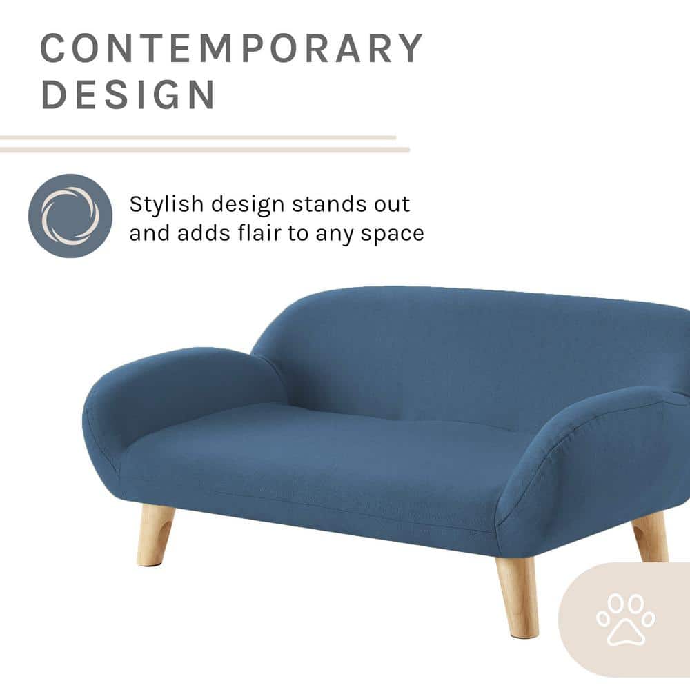 Small Blue Fabric Elevated Pet Sofa with Wooden Legs
