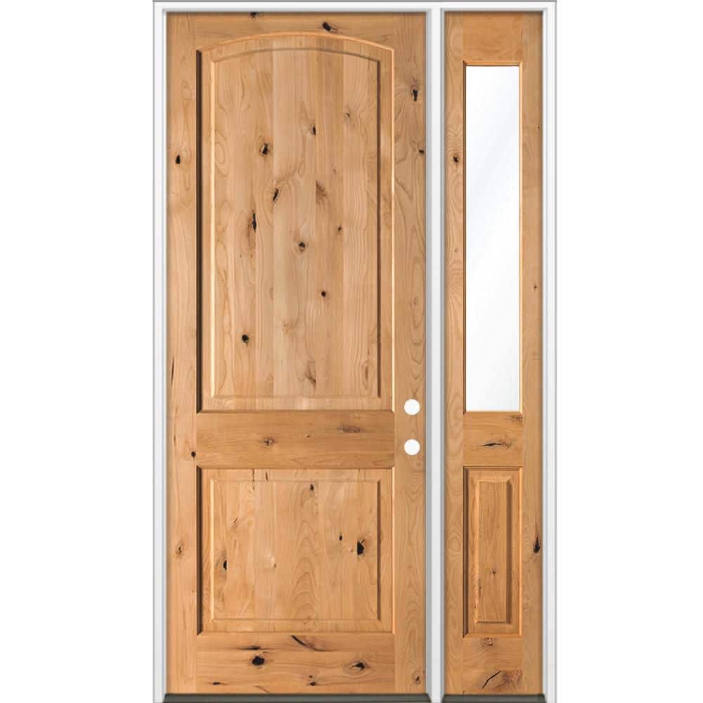 46 in. x 96 in. Knotty Alder 2 Panel Arch-Top Left-Hand/Inswing Clear Glass Cedar Stain Wood Prehung Front Door RHSL price history on PriceWatchPro