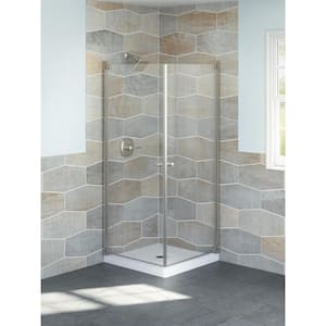 Foundations 32 in. W x 71 in. H Square Corner Pivot Semi Frameless Corner Shower Enclosure in Chrome with Clear Glass