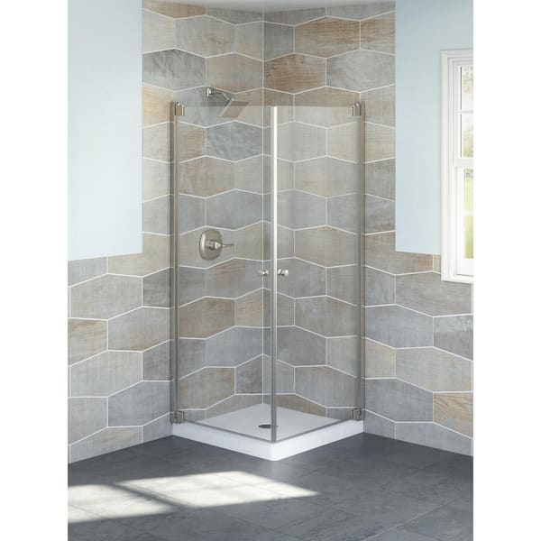 Delta 32 in. W x 71 in. H Square Corner Pivot Frameless Corner Shower Enclosure in Chrome with Clear Glass