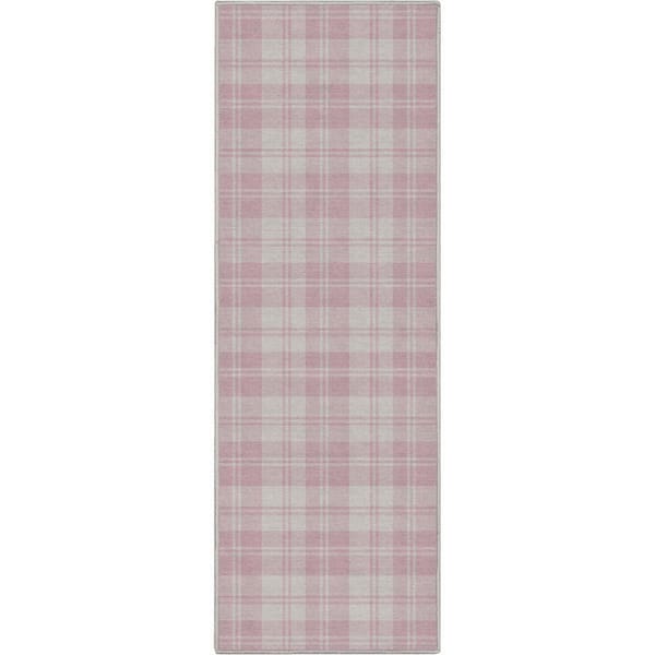 Pink 2 ft. x 5 ft. Runner Apollo Plaid Farmhouse Geometric Area Rug