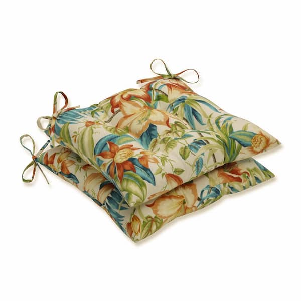 Pillow Perfect Floral 19 x 19 2-Piece Outdoor Dining chair Cushion in Blue/Green Botanical Glow