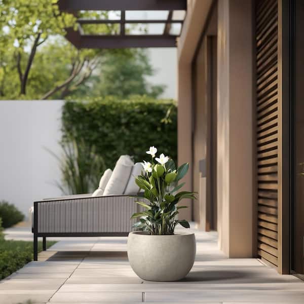 Sapcrete Lightweight 15in. x 10.5in. Pale Yellow Extra Large Tall Round Concrete Plant Pot/Planter for Indoor & Outdoor