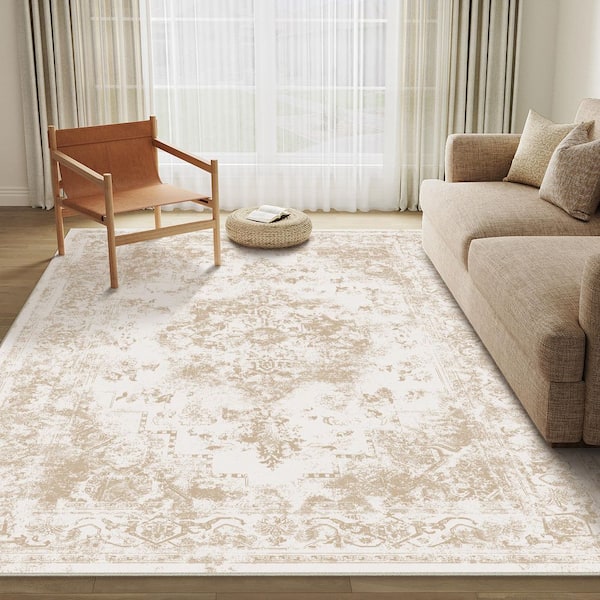 Jane Eyre Beige 3 ft. x 5 ft. Vintage Medallion Distressed Area Rug