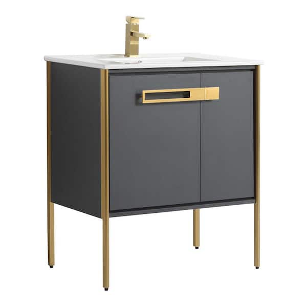 FINE FIXTURES Oakville 30 in. W x 18.32 in. D x 33.5 in. H Bath Vanity in Onix Grey with White Ceramic Top