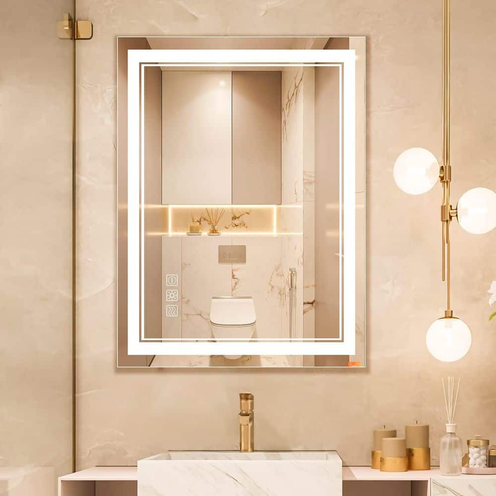 20 in. W x 28 in. H Rectangular Frameless LED Dimmable Wall Mounted 3 Color
