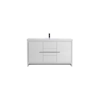 Dolce 60 in. W Bath Vanity in High Gloss White with Reinforced Acrylic Vanity Top in White with White Basin