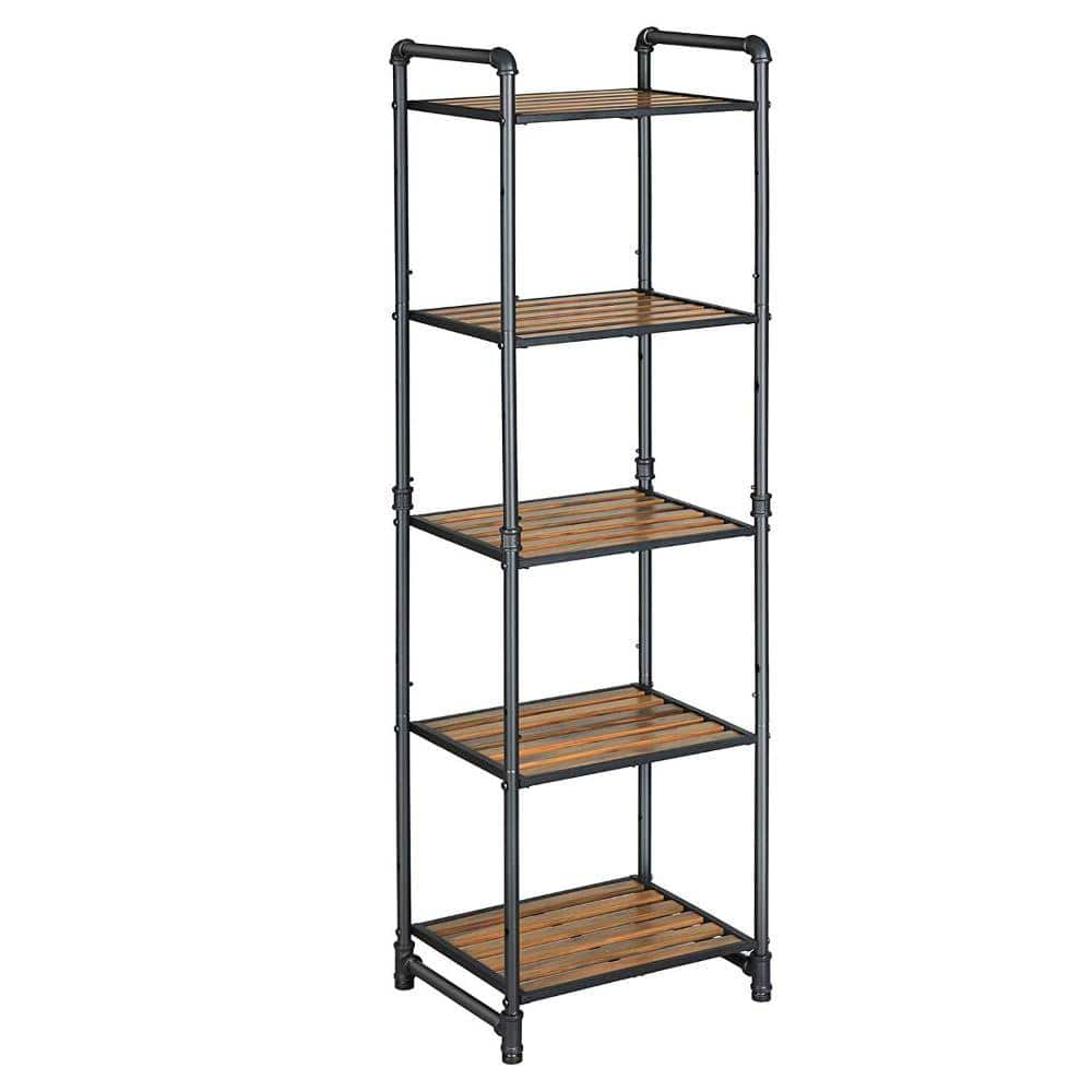 Benjara 51 in. H Brown and Black 5-Tier Metal Frame Plant Stand with ...