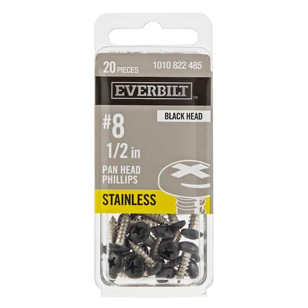 #8 x 1/2 in. Black Stainless Steel Phillips Pan Head Sheet Metal Screw (20-Pack)