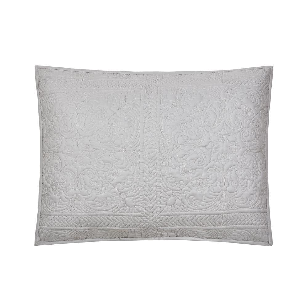 Gray Full Microfiber Bedspread Set with Intricate Stitch Pattern