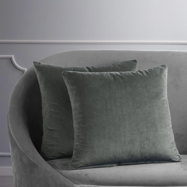 Exclusive Fabrics & Furnishings Signature Natural GreyVelvet Cushion Cover - 18 in. W x 18 in. L (Pair)