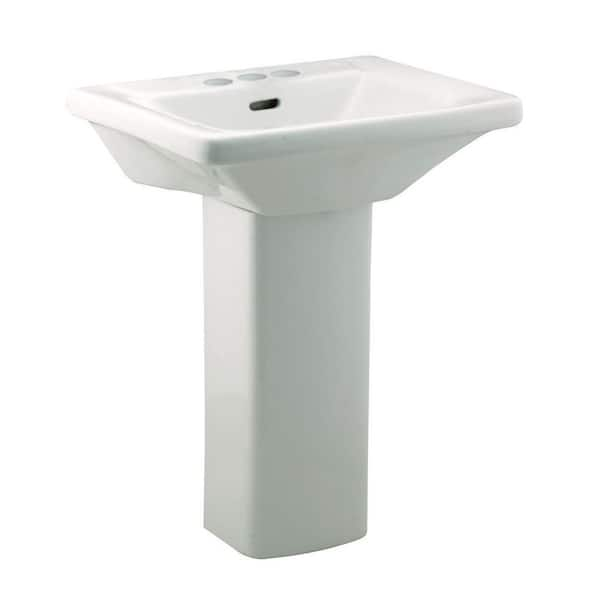 Ondine White Pedestal Bathroom Sink Combo with Overflow Hole