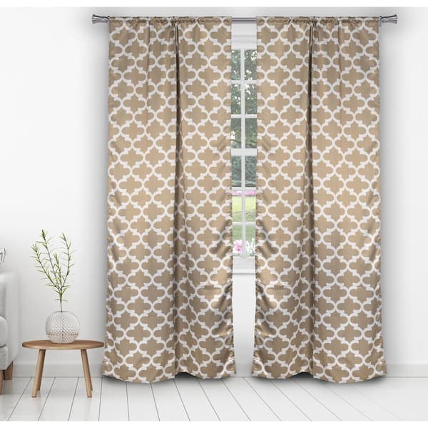 BLACKOUT 365 Geometric Taupe Polyester Blackout Rod Pocket Window Curtain 38 in. W x 84 in. L (2-Pack)