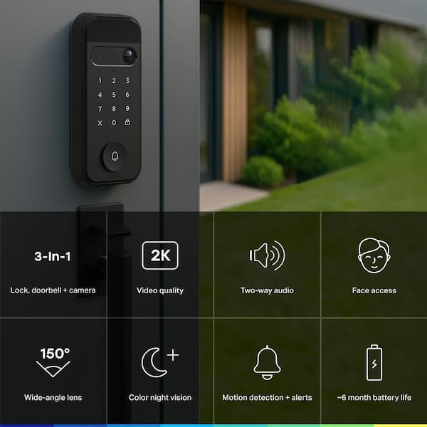 myQ Secure View 3-in-1 Smart Lock, Fingerprint, PIN, App and Key, Remote Control with myQ App One-Sided Keyless Deadbolt