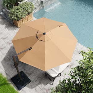 10 ft. x 10 ft. Patio Cantilever Umbrella, Heavy-Duty Frame Single Round Outdoor Offset Umbrella in Tan
