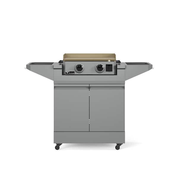 Emberwood 2-Burner Gas Propane Griddle with Grill and Prep Cart in Gray