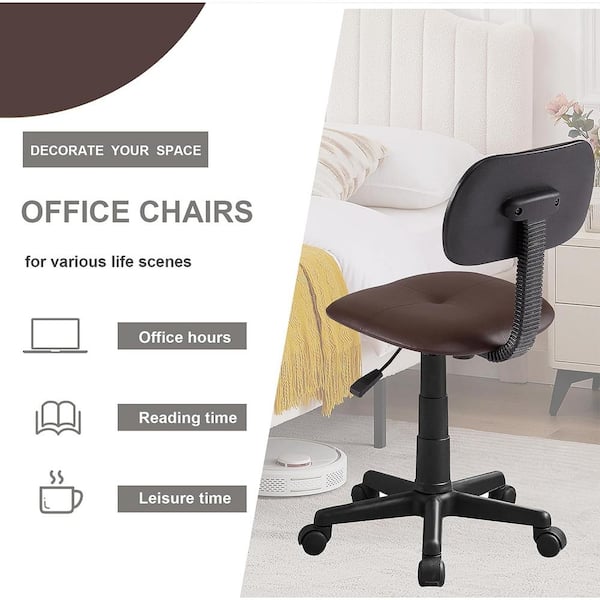Office Stool Faux Leather Rolling Ergonomic Office Chair in Coffee Style 3 with Footrest and Wheels