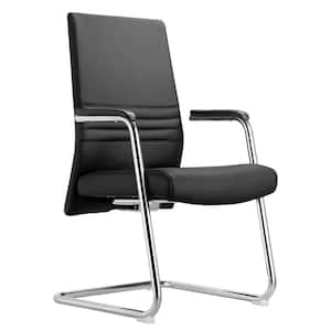 Aleen Mid-Century Modern Office Chair with Upholstered Faux Leather Seat and Metal Armrest in Black