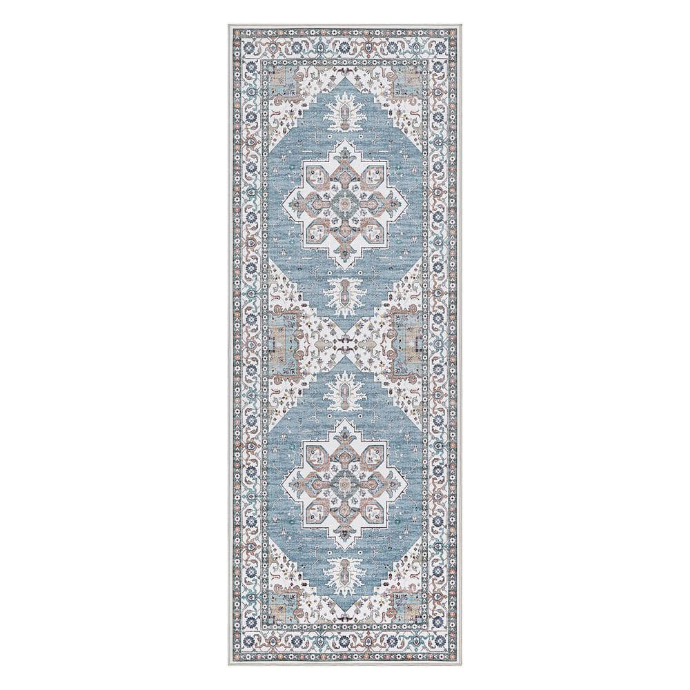 Laura Ashley Florence Chenille Blue 2 ft. x 6 ft. Woven Oriental