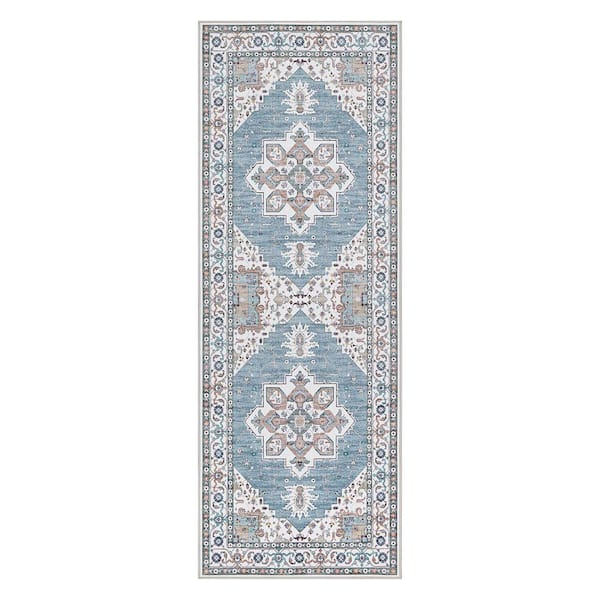 Florence Chenille Blue 2 ft. x 6 ft. Woven Oriental Polyester Area Rug