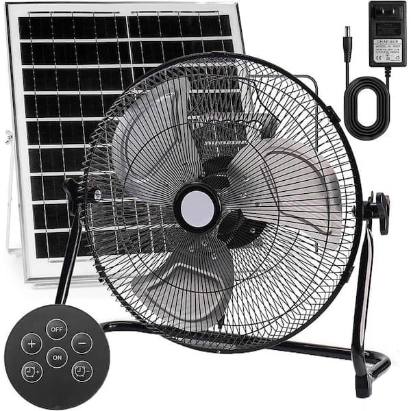 14 Solar Powered Fan 18000mAh 2-In-1 AC Charger Remote 12 Speeds Cordless High Velocity Outdoor Metal Fan