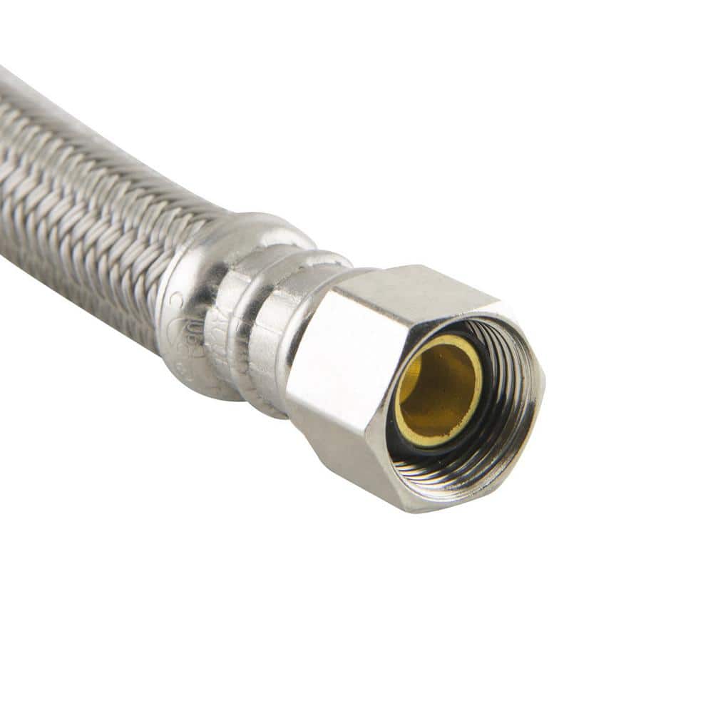 16 in. Silver Braided Polymer Faucet Supply Line with Brass Fittings