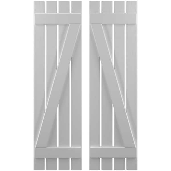 Ekena Millwork 15-1/2 in. W x 32 in. H Americraft 4-Board Exterior Real Wood Spaced Board and Batten Shutters with Z-Bar in Primed