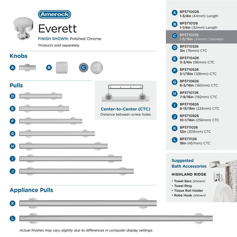 Everett 1-5/16" Polished Chrome Round Cabinet Knob