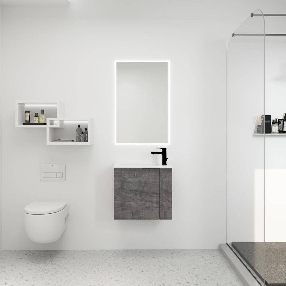 22 in. W x 13 in. D x 20 in. H Wall Mounted Single Sink Bath Vanity in Grey