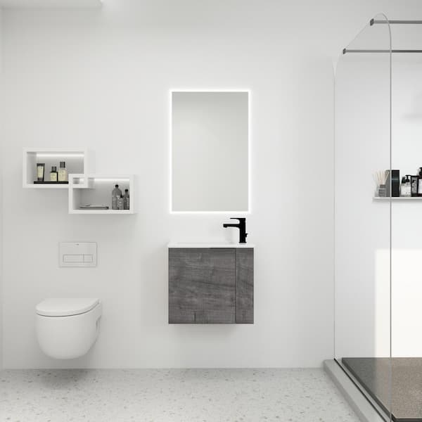 Unbranded 22 in. W x 13 in. D x 20 in. H Wall Mounted Single Sink Bath Vanity in Grey Oak with White Ceramic Top
