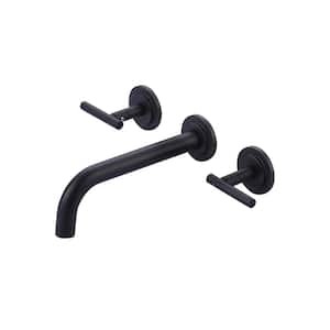 Double Handle Wall Mounted Bathroom Faucet in Solid Brass, Matte Black