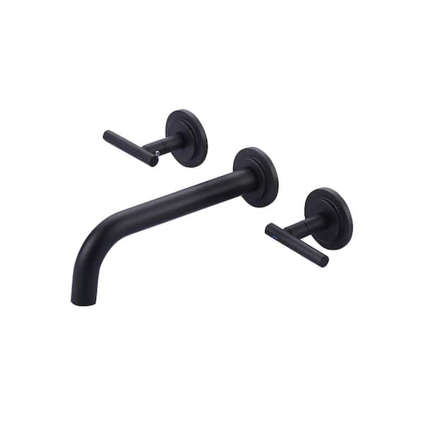 WOWOW Double Handle Wall Mounted Bathroom Faucet in Solid Brass, Matte Black
