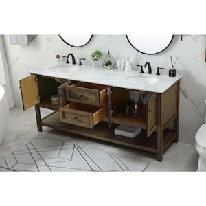 Timeless Home 72 in. W x 22 in. D x 34 in. H Double Bathroom Vanity in Driftwood with White Marble