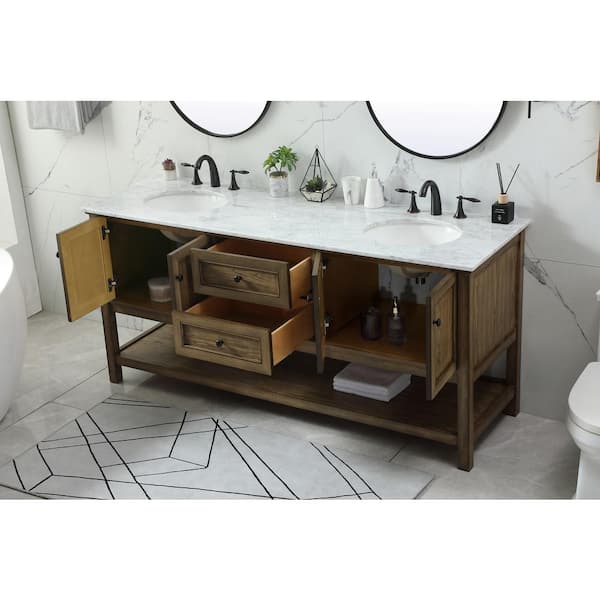 Unbranded Timeless Home 72 in. W x 22 in. D x 34 in. H Double Bathroom Vanity in Driftwood with White Marble