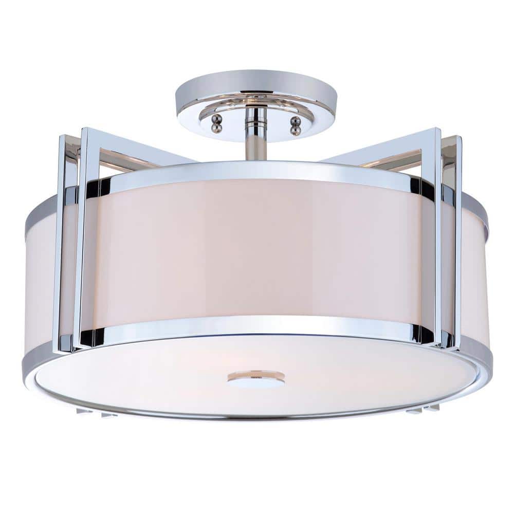Contemporary Chrome 17'' Drum Ceiling Light with Cream Shade
