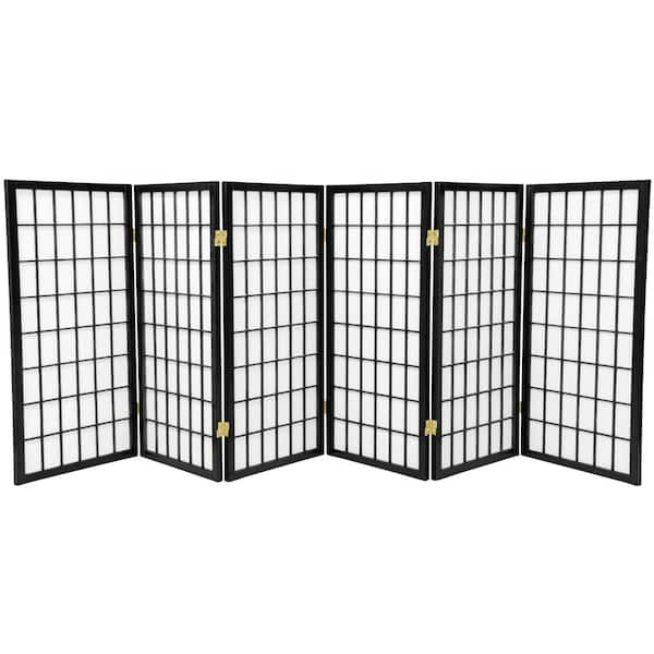 Oriental Furniture 3 ft. Short Window Pane Shoji Screen - Black - 6 Panels