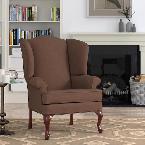 Unbranded Erin 28 in. Brown Fabric Wing Arm Chair