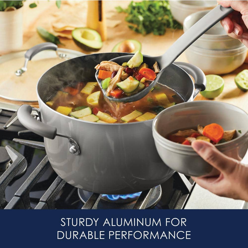 Gray 14-Piece Nonstick Aluminum Cookware Set with Silicone Handles