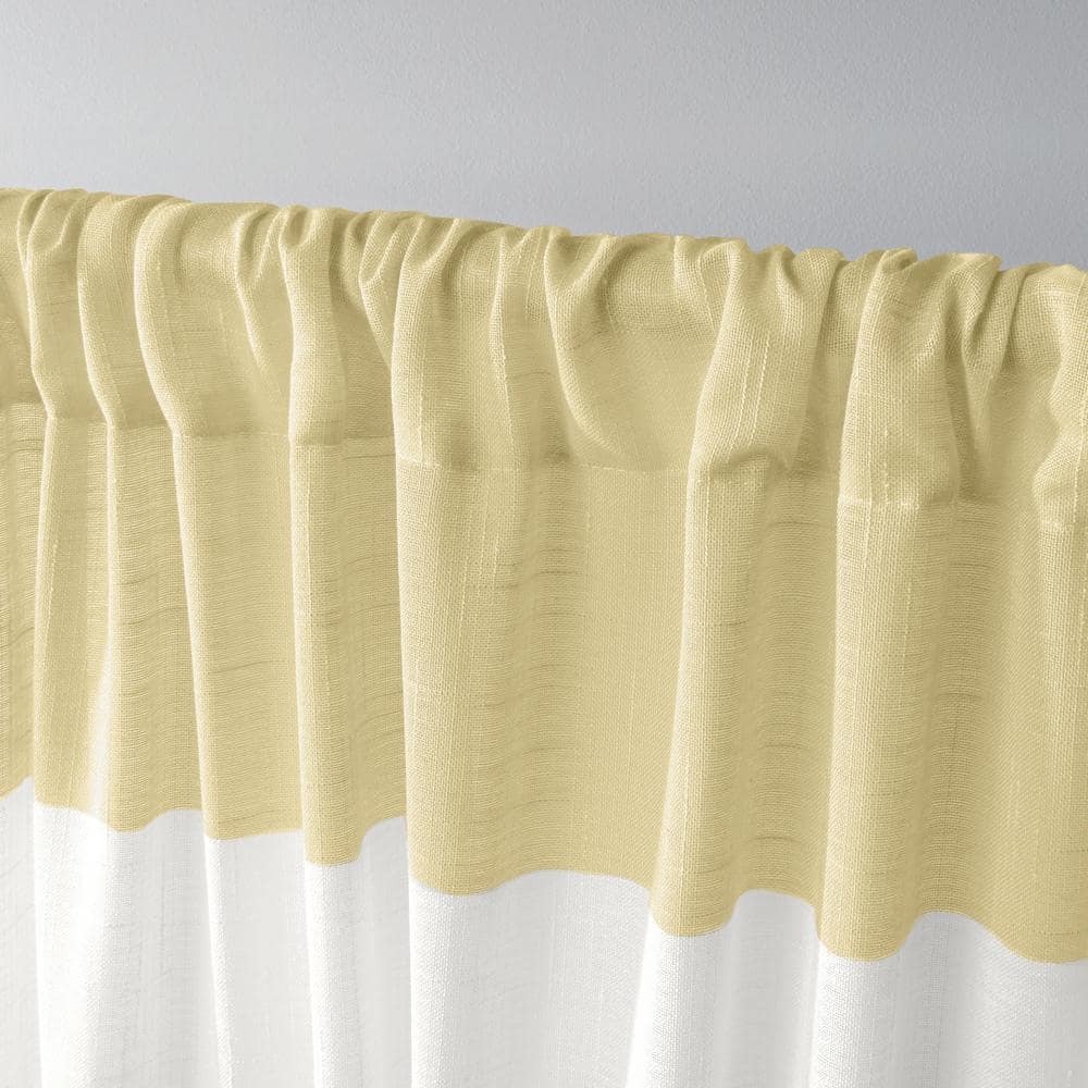 Yellow and White Striped Sheer Linen Rod Pocket Curtain Panels, 50" x 84"