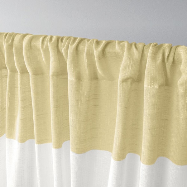 Darma Yellow Stripe Sheer Rod Pocket Curtain, 50 in. W x 96 in. L (Set of 2)