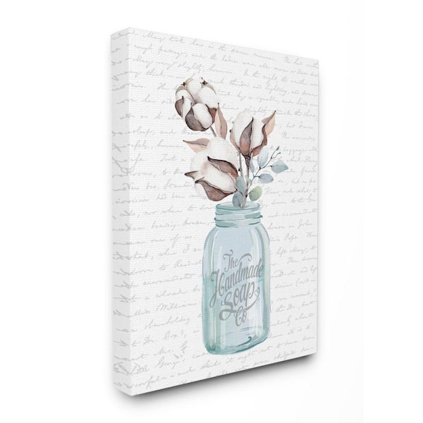 Stupell Industries "Handmade Soap Jar Cotton Flower Bathroom Word Design"by Lettered and Lined Canvas Abstract Wall Art 20 in. x 16 in.