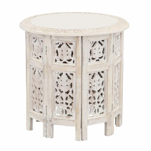 THE URBAN PORT 18 in. Distressed White Small Round Wood Coffee Table ...
