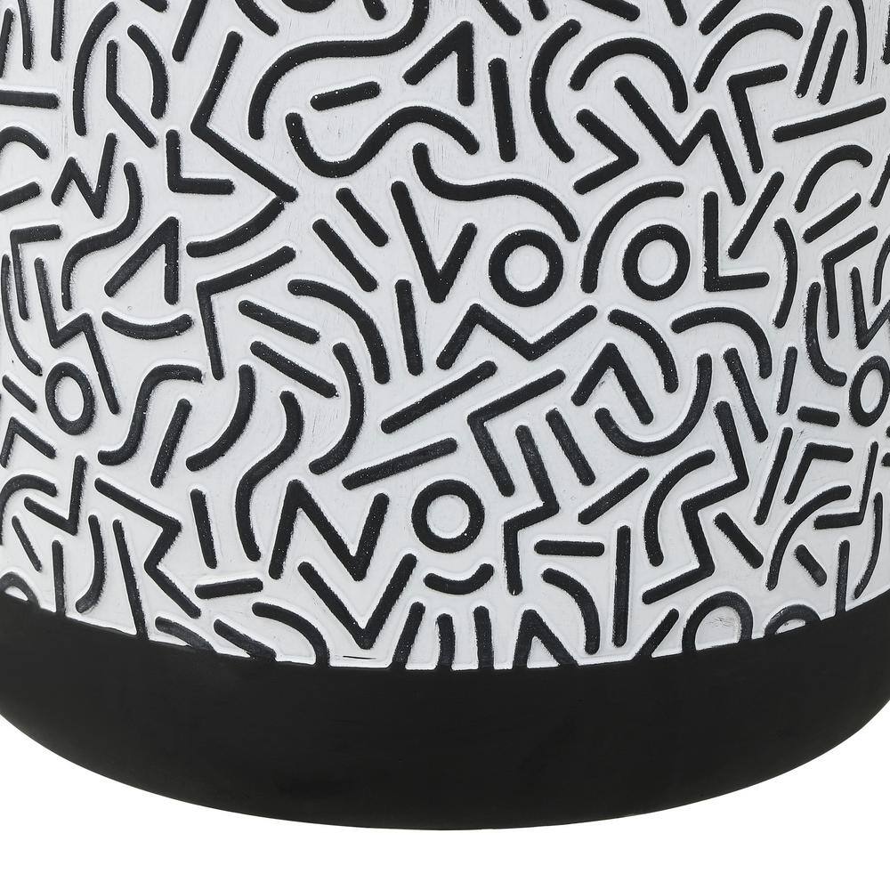 Indi 17.75" Black and White Concrete Geometric Drum Outdoor Accent Table