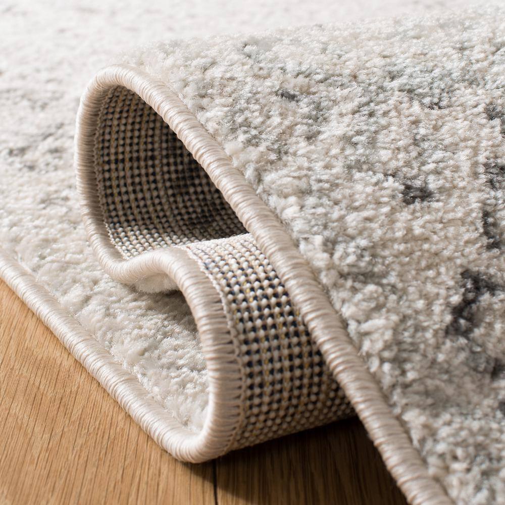 Hand-Knotted Ivory/Grey Round Synthetic Area Rug, 8' x 10'