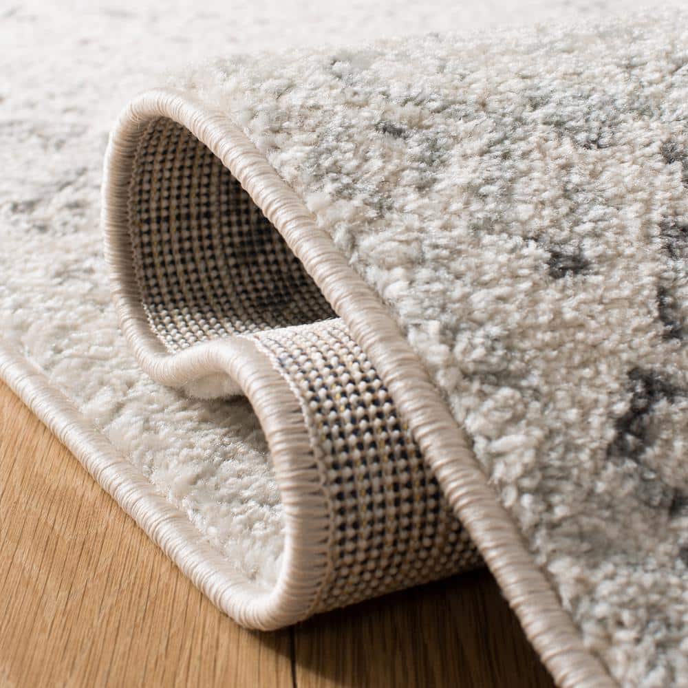 Ivory and Grey Geometric Wool Area Rug, 9' x 12'