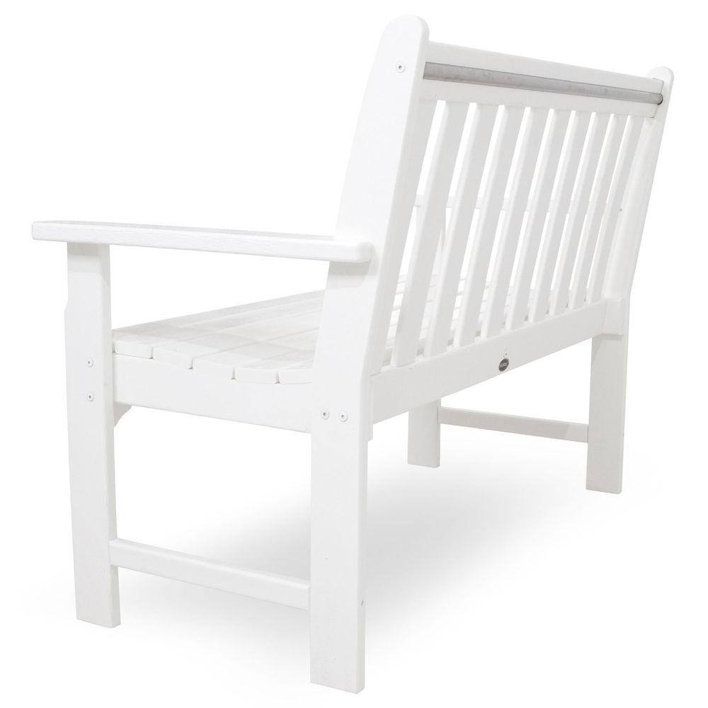 White 48" Weatherproof Slat-Back Outdoor Bench