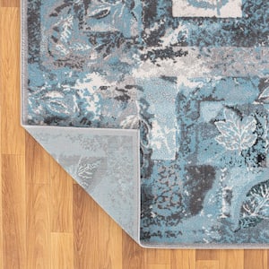 Gray 5 ft. x  7 ft. Contemporary Distressed Floral Area Rug